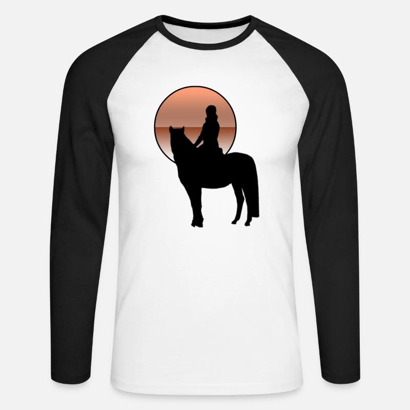 Pferd - Unisex Baseballshirt langarm - Weiß/Schwarz