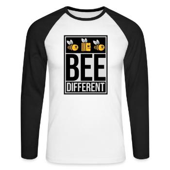 bee citation différente - T-shirt baseball manches longues Homme - blanc/noir - Devant - Nik (191cm)