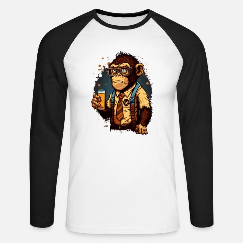 Bier Geek Schimpanse Comic Cool - Unisex Baseballshirt langarm - Weiß/Schwarz