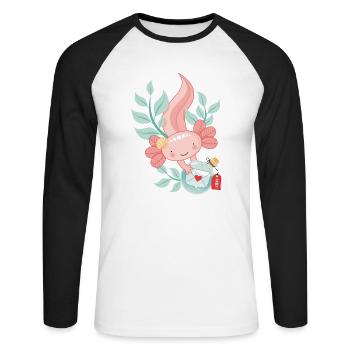 Axolotl mit Flaschenpost - Unisex Baseballshirt langarm - Weiß/Schwarz - Vorne - Nik (191cm)