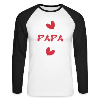 PAPA. VATERTAG. ALLES GUTE ZUM GEBURTSTAG, PAPA. ALLES GUTE ZUM GEBURTSTAG! - Unisex Baseballshirt langarm - Weiß/Schwarz - Vorne - Nik (191cm)