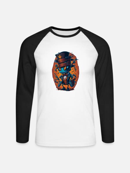 Ant with Hat Funny - Unisex Long Sleeve Baseball T-Shirt - white/black