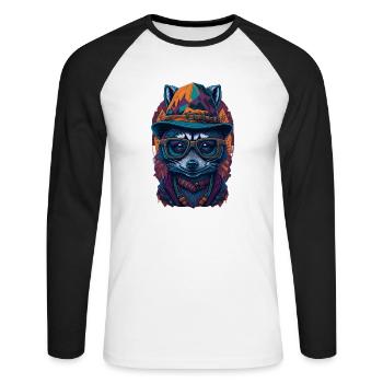 Mignon raton laveur avec chapeau et drôles de lunettes - T-shirt baseball manches longues Homme - blanc/noir - Devant - Nik (191cm)