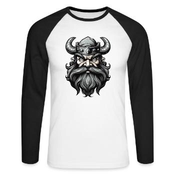 gehörnter Helm - Unisex Baseballshirt langarm - Weiß/Schwarz - Vorne - Nik (191cm)