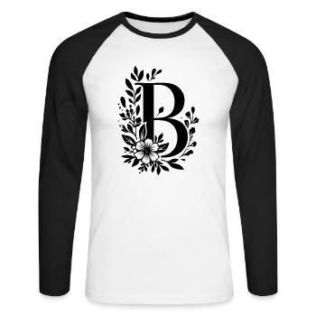 Buchstabe B Blume - Unisex Baseballshirt langarm - Weiß/Schwarz - Vorne - Nik (191cm)