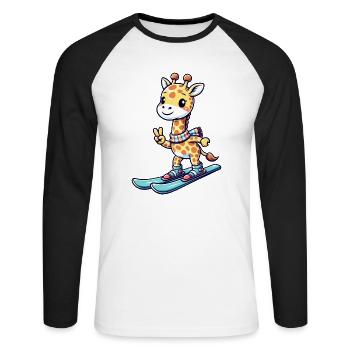 Giraffe Ski Skier Ski Holidays Winter Winter Sports - Unisex Long Sleeve Baseball T-Shirt - white/black - Front - Nik (191cm)