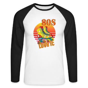 Patins à roulettes 80's Retro Vintage - T-shirt baseball manches longues Homme - blanc/noir - Devant - Nik (191cm)