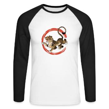 Tigre couleur - T-shirt baseball manches longues Homme - blanc/noir - Devant - Nik (191cm)