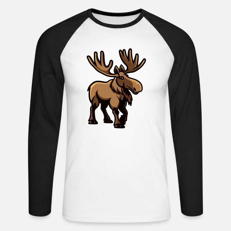 Elch Comic - Unisex Baseballshirt langarm - Weiß/Schwarz