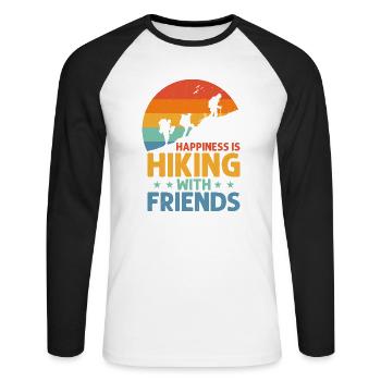 Le bonheur, c’est de faire de la randonnée avec des amis randonneur en montagne - T-shirt baseball manches longues Homme - blanc/noir - Devant - Nik (191cm)