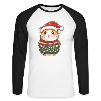 Noël hamster - T-shirt baseball manches longues Homme - blanc/noir - Devant - Nik (191cm)