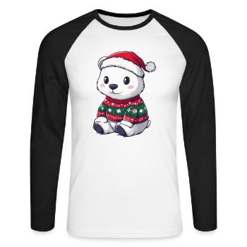 Polar Bear Christmas Comic - Unisex Long Sleeve Baseball T-Shirt - white/black - Front - Nik (191cm)