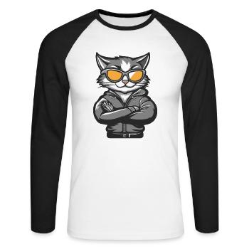 Katze Comic Cool - Unisex Baseballshirt langarm - Weiß/Schwarz - Vorne - Nik (191cm)