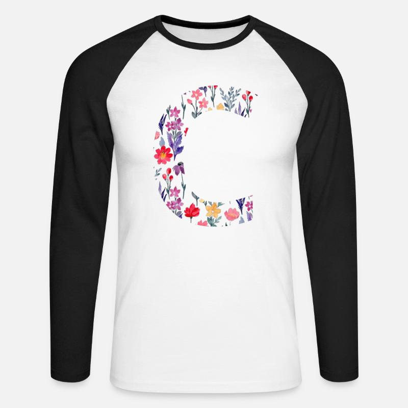 Personalisierter Blumenbuchstabe c - Geschenkidee - Unisex Baseballshirt langarm - Weiß/Schwarz