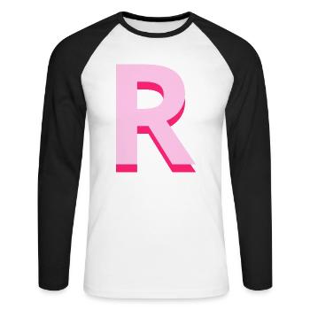 Pop und moderner rosa Buchstabe r - Unisex Baseballshirt langarm - Weiß/Schwarz - Vorne - Nik (191cm)