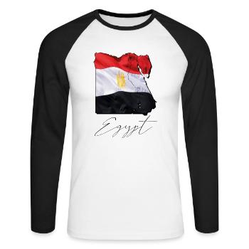 Ägypten Flagge in der Ägypten Landkarte EN - Unisex Baseballshirt langarm - Weiß/Schwarz - Vorne - Nik (191cm)