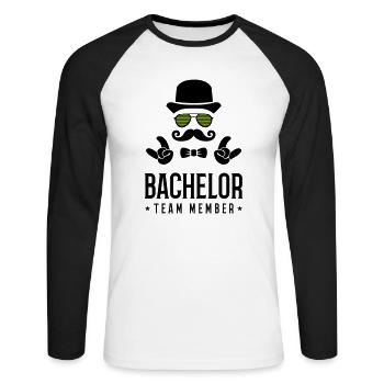 Membre de l’équipe Bachelor - T-shirt baseball manches longues Homme - blanc/noir - Devant - Nik (191cm)