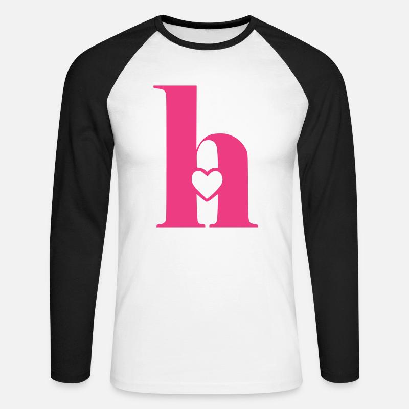 Buchstabe h Anfangsbuchstabe mit Herz - Unisex Baseballshirt langarm - Weiß/Schwarz