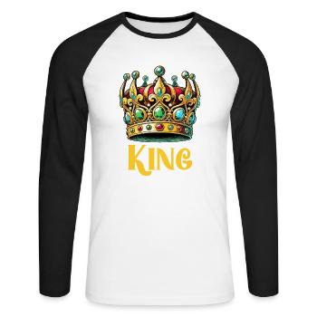 krone king - Unisex Baseballshirt langarm - Weiß/Schwarz - Vorne - Nik (191cm)