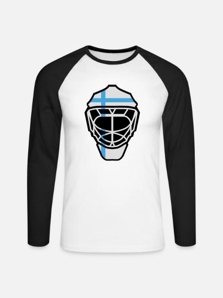 Hockey Goalie Maske Finland - Unisex Baseballshirt langarm - Weiß/Schwarz