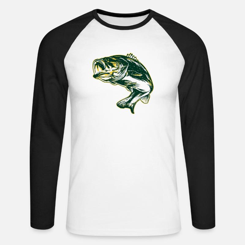 Fisch - Unisex Baseballshirt langarm - Weiß/Schwarz