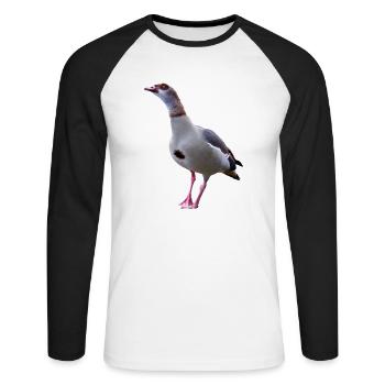 Gans Nilgans Gänse - Unisex Baseballshirt langarm - Weiß/Schwarz - Vorne - Nik (191cm)