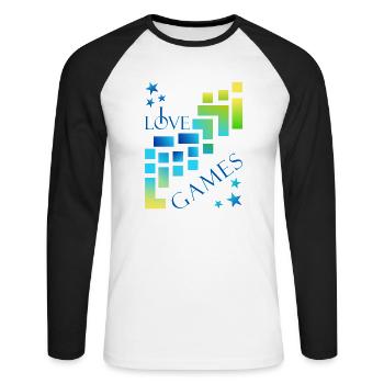 I love games - Unisex Baseballshirt langarm - Weiß/Schwarz - Vorne - Nik (191cm)