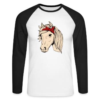 Tête de cheval avec chiffon cavalier cavalier cadeau cheval - T-shirt baseball manches longues Homme - blanc/noir - Devant - Nik (191cm)