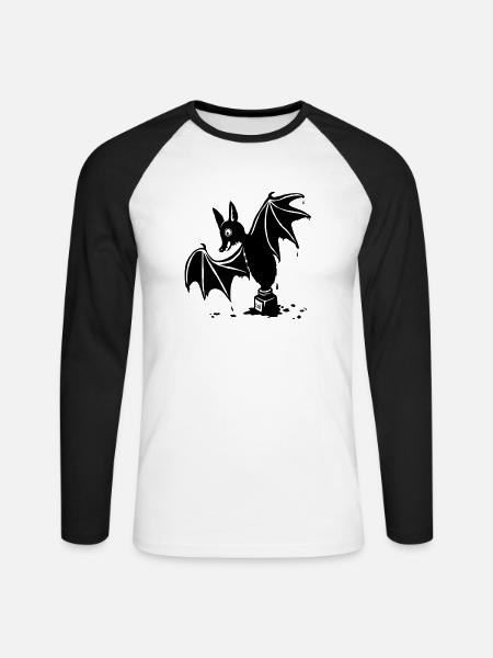 Fledermaus im Tuschenapf - Unisex Baseballshirt langarm - Weiß/Schwarz