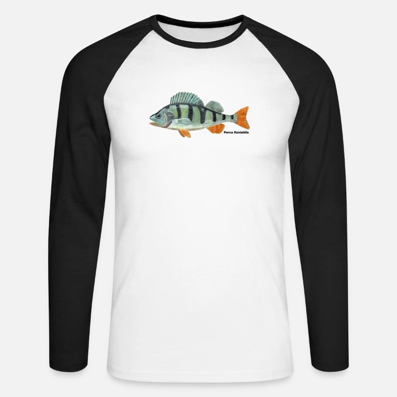 Barsch - Perca fluviatilis - Unisex Baseballshirt langarm - Weiß/Schwarz