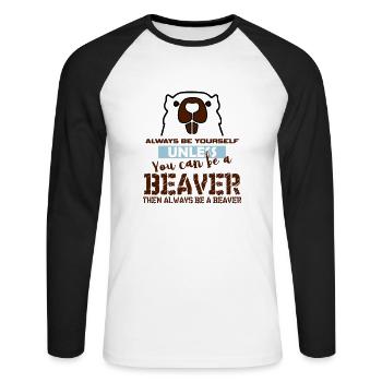 Cadeau de castor - T-shirt baseball manches longues Homme - blanc/noir - Devant - Nik (191cm)