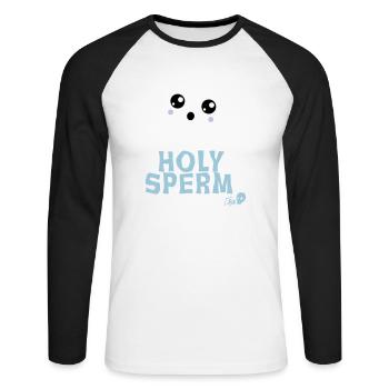 Holy Sperm - Unisex Baseballshirt langarm - Weiß/Schwarz - Vorne - Nik (191cm)
