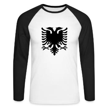 Wappen Adler Albanien Albania - Unisex Baseballshirt langarm - Weiß/Schwarz - Vorne - Nik (191cm)