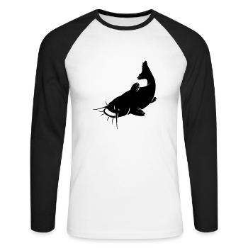 Catfish Silhouette - Unisex Long Sleeve Baseball T-Shirt - white/black - Front - Nik (191cm)