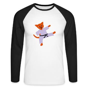 taekwondo cat - T-shirt baseball manches longues Homme - blanc/noir - Devant - Nik (191cm)