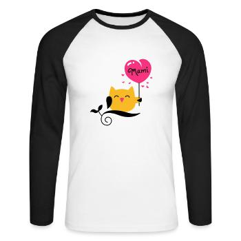 eule - owl - uhu - kauz - Mami - Mutti - 3C - Unisex Baseballshirt langarm - Weiß/Schwarz - Vorne - Nik (191cm)