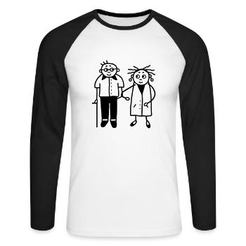 Infirmière en gériatrie avec papy - T-shirt baseball manches longues Homme - blanc/noir - Devant - Nik (191cm)