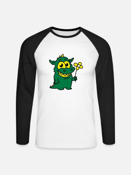Dragon with Flower - Unisex Long Sleeve Baseball T-Shirt - white/black