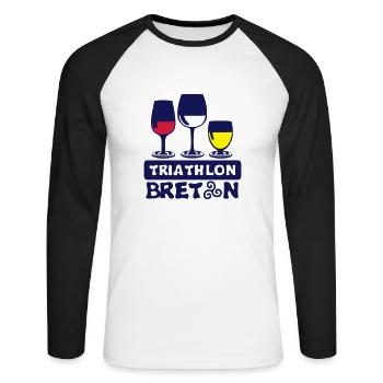 triathlon breton alcool verre apero humour - T-shirt baseball manches longues Homme - blanc/noir - Devant - Nik (191cm)