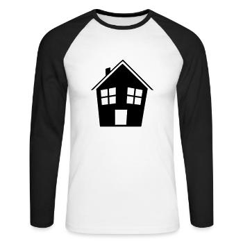 Gruseliges schiefes Haus - Unisex Baseballshirt langarm - Weiß/Schwarz - Vorne - Nik (191cm)
