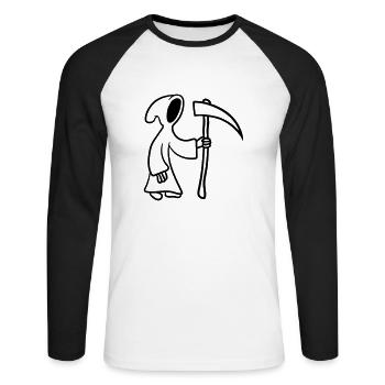 Comic cartoon death with Scythe - Unisex Long Sleeve Baseball T-Shirt - white/black - Front - Nik (191cm)