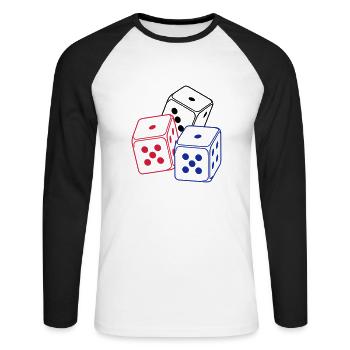 drei Spielwürfel / bunco dices (3c) - Unisex Baseballshirt langarm - Weiß/Schwarz - Vorne - Nik (191cm)