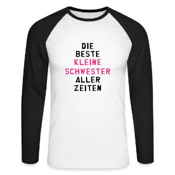 Kleine Schwester / Schwesterchen / Sis / Bruder - Unisex Baseballshirt langarm - Weiß/Schwarz - Vorne - Nik (191cm)