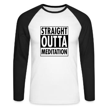 Straight Outta Meditation - T-shirt baseball manches longues Homme - blanc/noir - Devant - Nik (191cm)