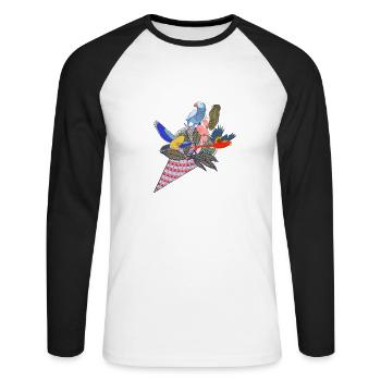 Ice cream with tropical parrots - Unisex Long Sleeve Baseball T-Shirt - white/black - Front - Nik (191cm)