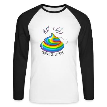 crotte de licorne / poopycorn / humour licorne - T-shirt baseball manches longues Homme - blanc/noir - Devant - Nik (191cm)