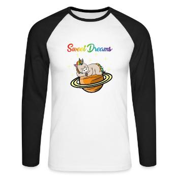 SÜßE TRÄUME EINHORN by The Manzanita´s - Unisex Baseballshirt langarm - Weiß/Schwarz - Vorne - Nik (191cm)