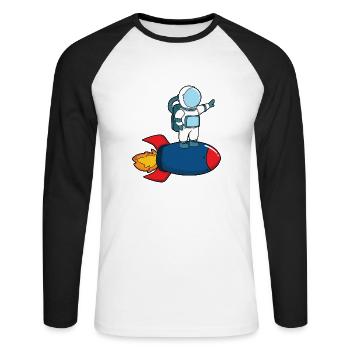 Astronaute à bord d’une fusée - T-shirt baseball manches longues Homme - blanc/noir - Devant - Nik (191cm)