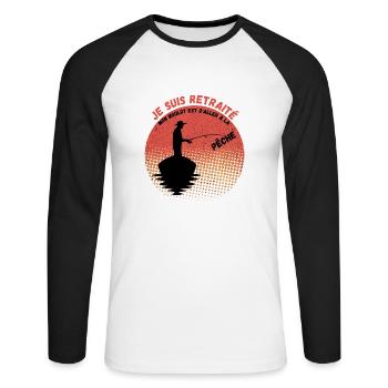 Je suis retraité mon boulot est daller à la pêche - T-shirt baseball manches longues Homme - blanc/noir - Devant - Nik (191cm)