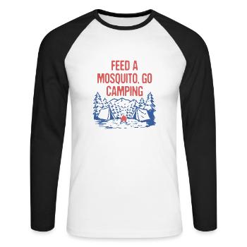 Nourrir un Mosquito Go Camping Drôle Camper Humour - T-shirt baseball manches longues Homme - blanc/noir - Devant - Nik (191cm)